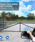 Person using remote for Beefy Heavy Duty Single Swing Gate Opener For Gates Up To 18 Feet Electric Driveway Gate Operator