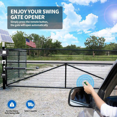 Person using remote for Beefy Heavy Duty Single Swing Gate Opener For Gates Up To 18 Feet Electric Driveway Gate Operator
