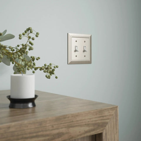 Classic Architecture 1-Pack Decorative Light Switch Cover In Brushed Nickel for 2-Gang Wall Plate With Double Toggle Plate Covers W35220-SN-C