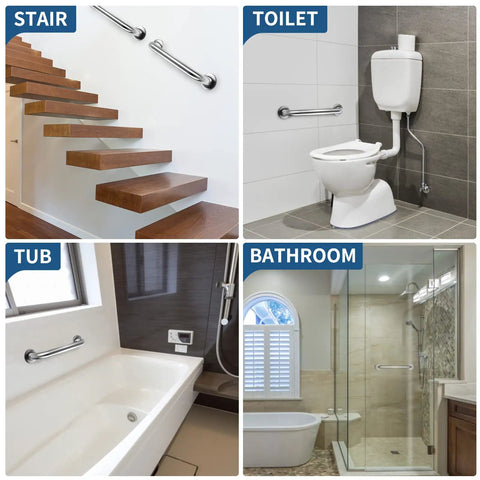 Stainless Steel Shower Grab Bar 2 Pack 24 Inch Bath Grab Handles For Tub And Shower Safety Rails installed in stairs, toilet, tub, and bathroom