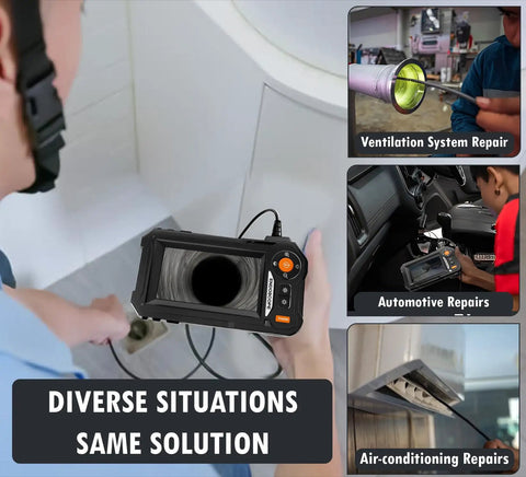 Endoscope Camera With Light And 4.3 Inch IPS Screen Semi-Rigid Borescope 16.4 Ft IP67 Waterproof Inspection Tool in use for repairs.