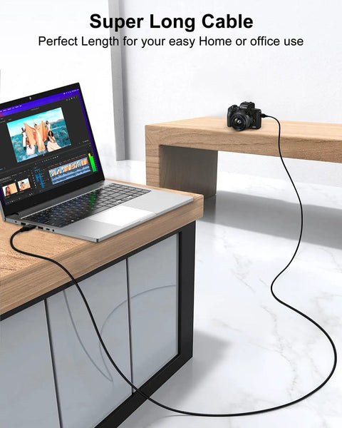 Durable USB A To USB A Cable 6 Foot Long USB 3.0 High Speed Data Transfer Cable For Printer And Other Gear Fast Sync For PC Laptop Hard Drive Hub And More, black cable connected to laptop and camera