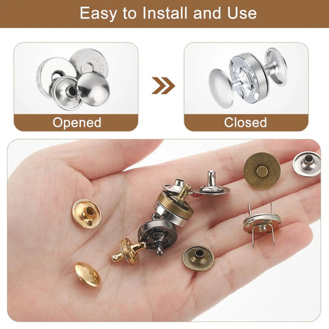 20 Set Metal Snap Button Kit For DIY Fashion Projects, 14mm round clasps displayed in hand, showing different components