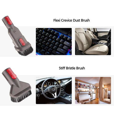 Must Have Attachment Kit For Cordless Vacuum Cleaners Compatible With Gen5 Detect V15 V12 V8 V11 V10 V7 Absolute Outsize Cyclones Plus Animal Tool Bundle With Replacement Brushes And Crevice And Dusting Tools featuring flexi crevice and stiff bristle brushes.