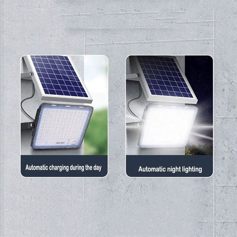 Street Lighting Ip67 Waterproof Solar Flood Light 200W High Power Led with solar panel for automatic charging and night lighting.