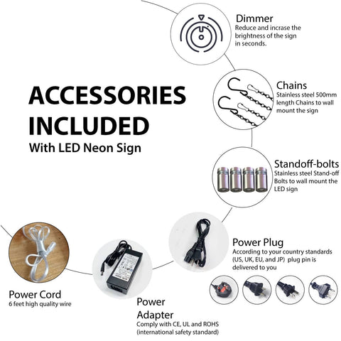 Accessories kit for Live Music Upstairs Blue LED Neon Sign With Dimmer For Indoor Use 16 Inch Square Black Acrylic Backing