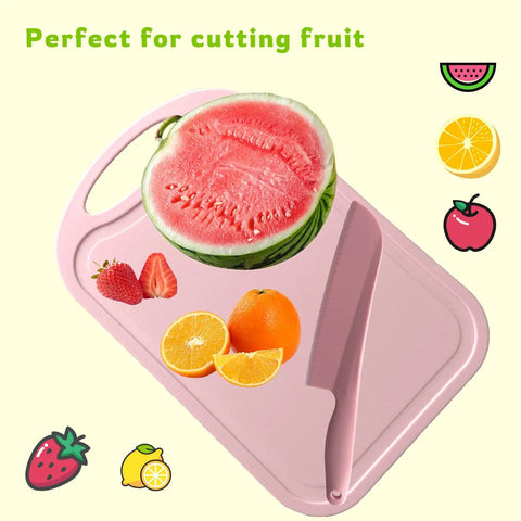 11 Inch Plastic Lettuce Knife With Serrated Blade To Keep Greens Kickin Fresh And Block Browning, Nonstick Safe For Cutting Cakes Fruits Bread, No Sweat Cleaning Dishwasher Ready Duo Pack In Crisp Green shown with fruits.