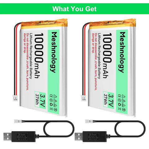 Beefy 2-Pack 3.7V 10000mAh LiPo Battery With USB Charger Cable For Arduino ESP32 Drones RC Cars And Modules