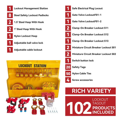 Heavy Duty Lockout Tagout Station Kit 102 Pack Electrical Safety Lockout Padlocks Hasps Valve And Gate Lockout Gear