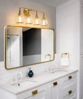 Hot Gold 4 Light Vanity Light Fixture Over Mirror With Clear Glass Globe Shades 30.7 Inch Wall Sconce Bath Lighting in bathroom