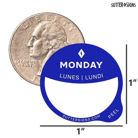 Removable 1 Inch Day Of The Week Date Dots For Food Storage Meal Prep Labels In A Dispenser Box 7000 Food Container Labels next to a coin