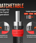Ratcheting Screwdriver Set 26 In 1 With Double Ended CRV Bits Magnetic Demagnetizer showing modes for quick tool changes.