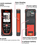 Pro Grade Laser Distance Meter D5 With 650 Ft Range Bluetooth Data Transfer 4X Camera Zoom Viewfinder Pointfinder Remote Measuring Smart Horizontal Alignment Add Subtract End Piece Hand Loop And Pouch, front and back views