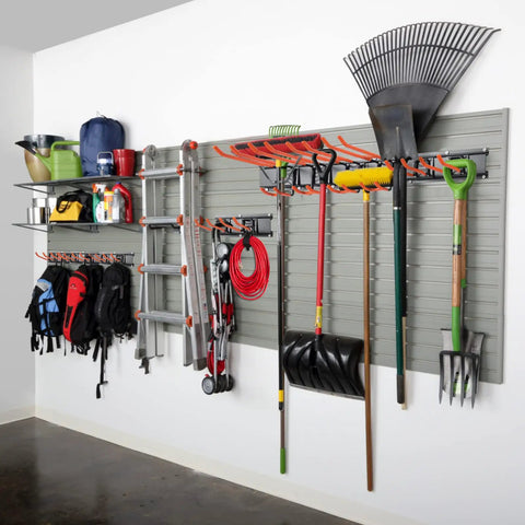 Heavy Duty Garden Tool Organizer Wall Mount Rack With Six Steel Hooks 48 Inch Three Rail Garage Storage System for tools