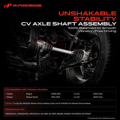Front CV Axle Shaft Assembly Pair For Nissan Rogue AWD 2008-2013 And Rogue Select AWD 2014-2015 installed in vehicle