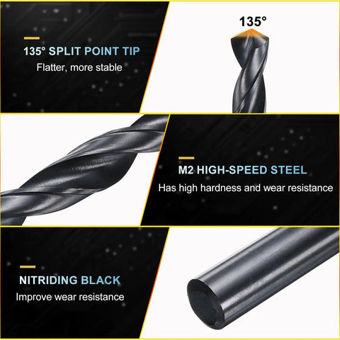 Beast Mode No 16 Drill Bits M2 High Speed Steel With Straight Shank, 135 Degree Split Point, Nitrided Black Finish features