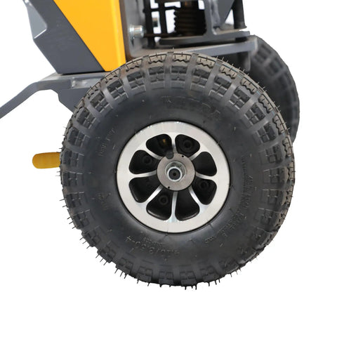 Heavy Duty Electric Tugger For Trucks Moves 2,200 Lbs Easily With Adjustable Handle And Pneumatic Tires close-up of pneumatic tire and wheel.