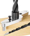 Heavy Duty Dowel Jig Kit For Floating Shelf Brackets With One Half Inch Drill Bit Included, aluminum jig close-up in use