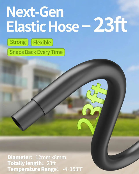 Cordless Handheld Pressure Washer 1100 PSI Battery Powered With Copper Motor, 23 Ft Hose coiled showing length and durability