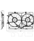 Audi Replacement Cooling Fan Assembly With Oe Direct Swap Motor Heat Resistant And Tough Build Silent Operation Straight Plug And Play Fix Black Finish Part 622940 top view with dimensions shown