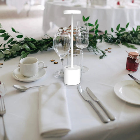 LED Cordless Table Lamp 10.25 Inch Portable Battery Powered Desk Light White Finish With 5000mAh Battery on dining table