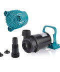 Alpine PEG3000 3000 GPH submersible pond pump kit; black pump body with teal accents and fittings