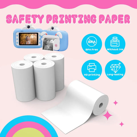 10 Rolls White Thermal Paper Refill For Kids Cameras 57x25mm 2.24x16 In Each Roll Not Self Adhesive Prints 70 To 90 Photos Per Roll And Works With Most DIY Instant Kid Cameras. White thermal paper rolls for kids cameras, BPA free, inkless
