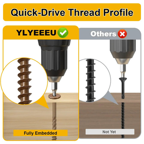 Comparison of Structural Deck Screws showing Beefy Heavy Duty Wood Screws Size 14 X 10 Inch 54 Pcs fully embedded and competitor screws.