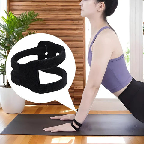Woman stretching in yoga pose wearing Breathable Wrist Straps For Sports And Everyday Relief High Support Wraps with zoned pressure.