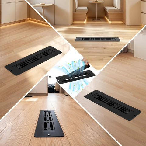 Aluminum RV Floor Vent Cover Kit 2x10 Magnetic Removable Floor Register Trap Black Inside in flooring setup.