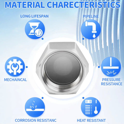 Material characteristics of 304 Stainless Steel 1/4 Inch NPT Female Hex End Cap Pipe Fitting Thread Adapter Pack Of 12.