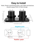 Road Ready Waterproof Cigarette Lighter Socket Splitter With Straight Up Beast Mode Charging QC 3.0 Dual USB Ports front view and size dimensions.