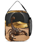 Desert Scorpion Eclipse Insulated Lunch Box with desert scene and scorpion design, portable reusable cooler tote with side mesh pocket.
