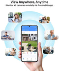 Hand holding phone displaying 4K Ultra HD Auto Tracking Wired Security Camera System With Outdoor PoE PTZ Cameras Dual Lens Surveillance Kit app