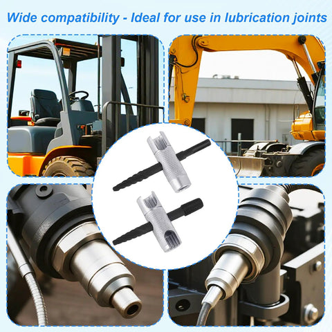 Beefy 2-Piece Alloy Steel 4-Way Grease Zerk Fitting Tool For 1/4-28 SAE, 1/8-NPT, M8x1, M10x1 Threads with machinery
