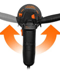 Top view of Seven Point Five Amp Four And A Half Inch Angle Grinder With Reversible Handle showing handle adjustment