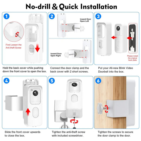 Doorbell Mount For All New Blink Video Doorbell Second Gen No Drill Anti Theft Bracket That Keeps Sensor And Night Vision Unobstructed Easy No Tools Installation For Apartments And Rentals White, step-by-step install guide