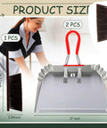 2 Pack 17 Inch Metal Dustpan and Brush Set Heavy Duty Industrial Sweeping Tool with Ergonomic Handle and Stiff Bristles on display