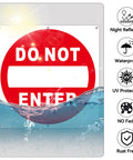Two Pack Do Not Enter Sign 12x12 Inches Aluminum Reflective No Entry Metal Signage Weather Resistant Easy To Install White And Red Safety Sign For Home, Office, Workshop, And Construction Sites, night reflection