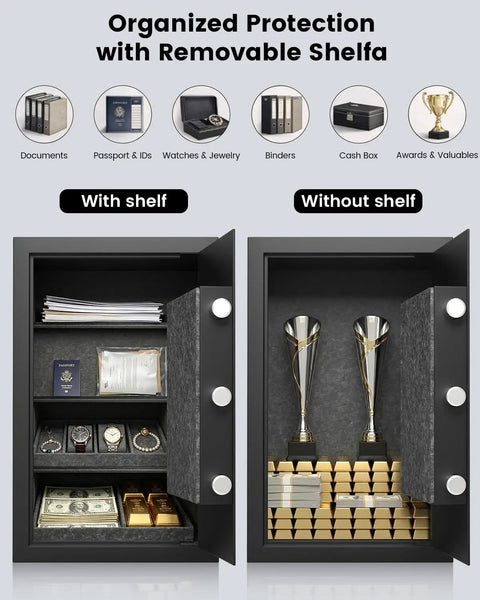 60 Minute Fireproof Safe For Home And Office That Keeps Your Stuff Safe, 23.69 Inch Tall with removable shelves and mechanical lock