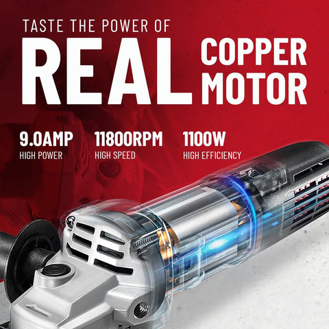 Beast 9 Amp Angle Grinder 4-1/2 Inch Electric Power Tool With 11,800 RPM, Auxiliary Handle And 2 Safety Guards, 6 Discs Included