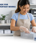 Person wearing Industrial Grade Vinyl Gloves Disposable Powder Free Latex Free Textured Grippy For Superior Hold And Comfort