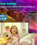 Child sleeping with teddy and Ultra Long 65.6Ft LED Strip Lights For Bedroom With Music Sync RGB Color Changing App screen visible