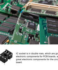 DIP IC Socket Adapter for Soldering on PCB, 2.54mm Pitch, 6-Pin Layout, Reusable Chip Socket on green circuit board.