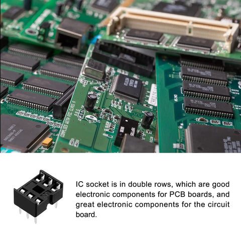 DIP IC Socket Adapter for Soldering on PCB, 2.54mm Pitch, 6-Pin Layout, Reusable Chip Socket on green circuit board.