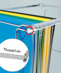 Close-up of Heavy Duty Steel Hanging File Frames Two Pack Adjustable File Cabinet Rails with hanging folders in various colors.