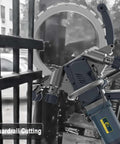 9500W Rugged Brushless Circular Concrete Cutter Saw With Integrated Water Pump And 10 Inch Cutting Depth cutting through guardrails in action.