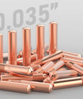 Premium 25-Pack 000-068 0.035 Inch MIG Welding Contact Tips in focus, showcasing gold copper design and threaded ends.