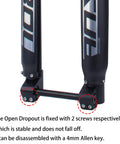 Beefed-Up Downhill Mountain Bike Front Fork With Air Suspension showing thru-axle Boost 110x15 and secured dropout detail.