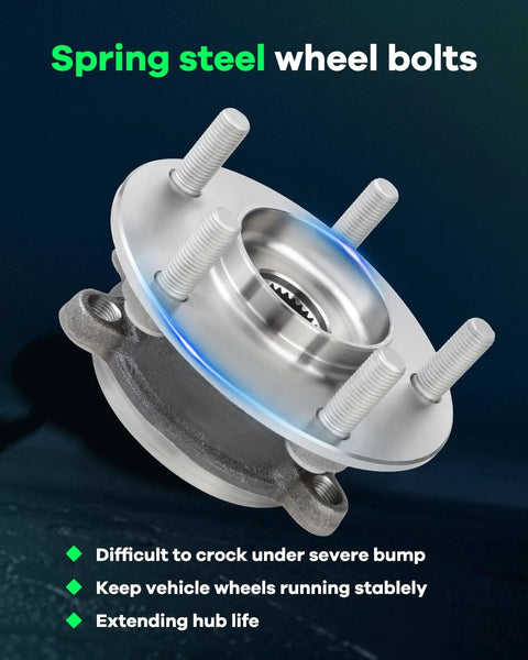 Front view of Front Wheel Bearing Hub Assembly for Mazda 6 2014 to 2019 and Mazda CX 5 2013 to 2022 with ABS and 5 lugs.